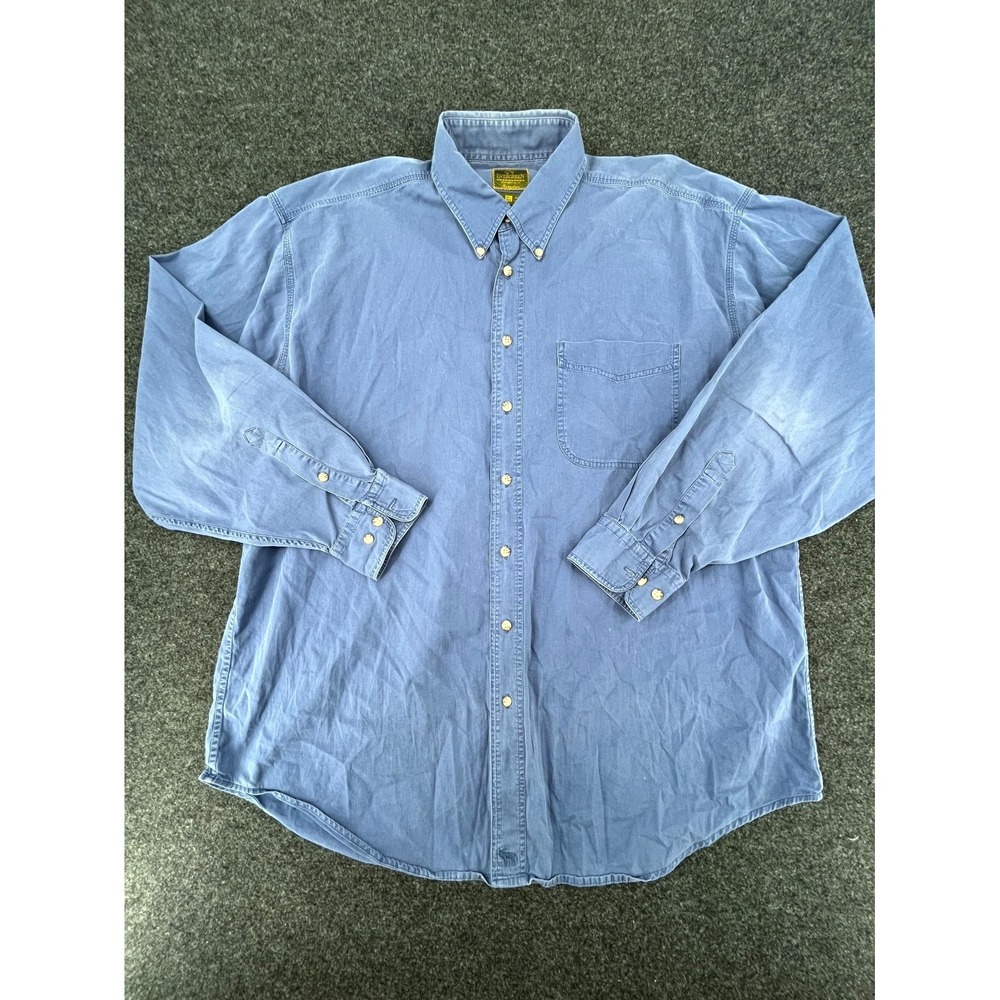 Vintage Evergreen Shirt Mens XL Blue Cotton Back Box Shirttail‎ Hem Button Down